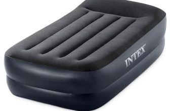 Intex Raised Airbed Mattress with Built-in Pump, Dura-Beam Plus Pillow, Twin – Portable Inflatable Luxury Blow-Up Bed for Adults, Camping, Guests