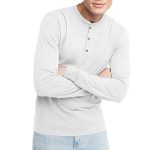 Hanes Comfortblend Hanes Originals Men’s Tri-Blend Long Sleeve Henley, ECO White, Medium