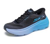 Skechers Women’s Max Cushioning Endeavour Hallandale Hands Free Slip-Ins Sneaker, Black/Blue, 5 Wide