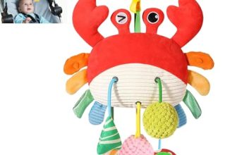 Ivrmtal Car Seat Toys for Babies 0–12 Months, Hanging Infant Plush Rattle Toy with Mirror & Crinkle Clip-On Activity Toy for Car Seat, Stroller, Crib & Play Gym Baby Christmas Stocking Stuffers