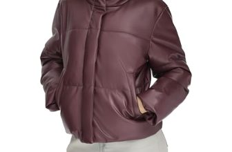 Levi’s Women’s Vegan Leather Quilted Shorty Puffer, Fig, Large