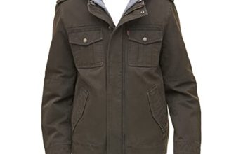 Levi’s Men’s Washed Cotton Military Jacket with Removable Hood (Standard and Big & Tall), Dark Brown, Small