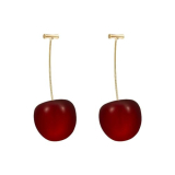 Red Cherry Earrings for Women 2024 Gold Hoop Dainty Earrings argollas de oro 14k aretes mujer Trendy Statement Earring Lightweight Hypoallergenic Earrings(H-10020-E4533G-55mm)
