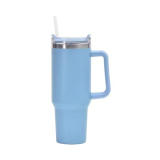 40 Oz Tumbler with Handle Straw Lid Insulated Stainless Steel Vacuum Reusable Coffee Cup Holder Friendly Keep Drinks Cold Gifts for Lover Women Men Car Gym Travel (Light Blue)