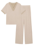 GKBK Womens Two Piece Outfits Pajama Sets 3/4 Dolman Sleeve V Neck Sleepwear Nightwear Loungewear Matching Pjs 2 Piece Lounge Set Lightweight Loose Sweatsuit Fashion Ooutfit Beige S