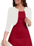 Heymoments Women’s Thin Shrugs for Dresses White Medium Open Front 3/4 Sleeve Knit Lightweight Crop Cardigan Dressy Cropped Tops Coat Sweater Clothes