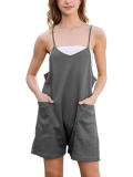 Zmnfewx Rompers for Women Summer Casual Waffle Knit Sleeveless Romper Spaghetti Strap Shorts Overalls Jumpsuit with Pockets