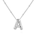 Balloon Initial Necklaces for Women, Bubble Letter Necklace Silver Plated Dainty Alphabet Pendant Puffy Name Personalized Jewelry Gift(Silver Necklace for Women-A)