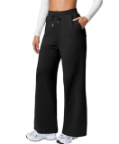 BRXL Thermal Wide Leg Sweatpants Women Cotton 4 Pockets 28″ Warm Straight Leg Winter Sweat Pants High Waisted Lounge Casual Black