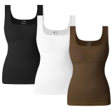 OLCHEE Womens Shapewear Tank Tops Tummy Control Square Neck Seamless Ribbed Compression Slimming Body Shaper – Black White Coffee, Size Small
