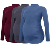 Smallshow Women’s Maternity Shirts Crew Neck Long Sleeve Pregnancy Clothes Tops 3 Pack,Dark Grey-Grey Blue-Maroon,S