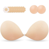 Invisible Strapless Sticky Bra Push up for Women | Ultra Adhesive Bra for Backless Dress | Cleavage Bra Lift with Pasties Kit (D Cup, Beige)
