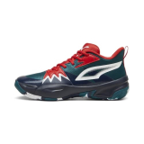 PUMA Men’s Genetics Basketball Shoes, Club Navy-Cold Green-for All Time Red, 10