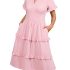 Dokotoo Dresses for Women 2025 Long Sleeve V Neck Smocked Empire Waist Ruffle Tiered Swing Split Maxi Dress Teacher Dresses Red Small