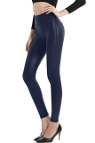 Retro Gong Womens Faux Leather Leggings Stretch High Waisted Pleather Pants Navy