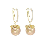 Cute Christmas Bow Earrings for Women,2025 Personalized Christmas Gifts for Her,Women Stocking Stuffers for Mom/Wife/Grandma/Daughter (Champagne Ball+Golden Bow)