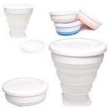ZB.soar Foldable Water Cup with Lid, Food Grade Silicone,Small Portable Water Cup, Suitable for Camping, Traveling and Business Trips, Lightweight, Durable and Reusable (White)