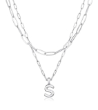 adoyi Silver Initial Necklace for Women 14k Gold Plated Layered Bubble Letter Necklaces for Women Trendy Jewelry Chain Chunky Name S Necklace Stack Charm Pendant Set Jewelry Gifts for Mother’s Day