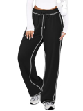 ATHMILE Track Pants Women Sweatpants Wide Leg Straight Drawstring Teen Girl Fall Jogging Soft Lounge Athletic Pajama Joggers Black