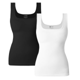 OLCHEE Womens Shapewear Tank Tops Tummy Control Square Neck Seamless Ribbed Compression Slimming Body Shaper – Black White, Size Large