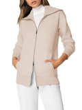 COCOMARTS Womens Crewneck Sweatshirts Zip Up Hoodies Casual Jacket with Pockets 2025 Fall Winter Fahsion Outfits Clothes Apricot Large