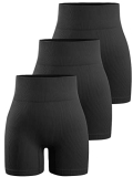 Women’s 3 Piece Workout Shorts Yoga Seamless Ribbed High Waisted Spandex Booty Biker Shorts (Y8SP-3 Black S)