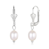 Handpicked AAA+ Freshwater Cultured Pearl Earrings for Women, Sterling Silver Pearl Leverback Drop Dangle Earrings for Mother Her (Silver, Freshwater)