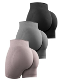 YNNTHY Women’s 3 Piece Workout Shorts Scrunch Butt Lifting High Waist Gym Biker Seamless Ruched Booty Yoga Shorts S-XL(Y61S-B/Grey/Lotus)
