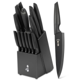 Zhang Xiao Quan Since 1628 15-Piece Kitchen Knife Block Set with Sharpening Steel Knive Set Ergonomic Handle (Black)