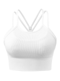 Cropped Workout Tops for Women Padded Strappy Longline Sports Bra Rib-Knit Crop Tank Tops(Y75M-White)