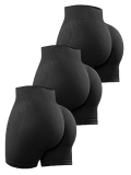 YNNTHY Women’s 3 Piece Gym Shorts Butt Lifting High Waist Workout Ribbed Biker Shorts Seamless Scrunch Booty Yoga Shorts S-XL(Y61M-3 Black)