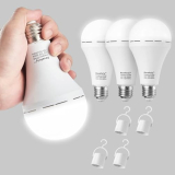 Reveforly Rechargeable Emergency Light Bulb, 1500mAh 15W 80W 6000K Daylight White Battery Light Bulb with 4 Pack Battery Backup LED Bulb for Home Power Failure, Hurricane, Thunderstorm