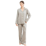 TSUTSUKO Women’s Pajama Sets, 2 Piece 100% Cotton Pajamas Set, Double Gauze for Superior Comfort and Feel, Long Sleeve Sleepwear for Women Lounging Sleeping Medium Size, Light Grey