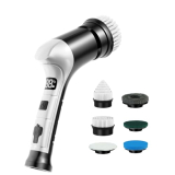 Electric Spin Scrubber, Cordless Household Cleaning Brush with 6 Replaceable Heads, 3 Speeds, LED Display, Lightweight Handheld Power Scrubber for Cleaning Stove/Bowl/Sink/Corner/Tile/Grout-Black