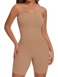 SHAPERIN Women Strapless Shapewear Built in Bra Tummy Control Bodysuit Seamless Body Shaper with Removable Straps Coffee M