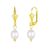 Pearl Earrings for Women Handpicked AAA+ Freshwater Cultured Pearl Leverback Earrings Sterling Silver Pearl Drop Earrings Dangle for Mother Her (Yellow Gold, Freshwater Pearl)