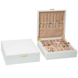 ASINGYER Jewelry Box Organizer for Women,White 2 Layer jewelry Stoarge Case,Built in Necklace Hook and Detachable Jewelry Tray,Indoor Jewelry Display Box