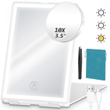 Haikopoon Travel Makeup Mirror with Lights, Rechargeable Portable Folding Compact Mirror Set with Tweezer, Lighted Makeup Mirrors with 72 LED 3 Color Light Modes, Dimmable Touch Screen LED Mirrors