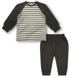 JiuBreeze Toddler Baby Boy Fall Long Sleeve Shirts Set 2-piece Striped Outfit Set (Dark Grey, 4-5T)