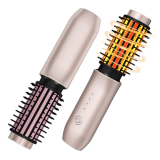 Dongxw Cordless Hair Curling Iron Brush, Travel Curl Brush, 3-in-1 Portable Curling Iron Cordless, Plasma Thermal Hair Brush, 7000mAh USB Rechargeable Curlings Wand, Mini Hot Curlings Brush-Blush Pink