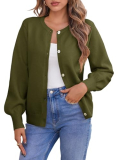 Saodimallsu Womens Button Down Cardigan Sweaters Crew Neck Long Sleeve Open Front Loose Fall Soft Knit Sweater Coats Army Green