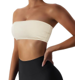 Boudaner Women’s Padded Bandeau Sports Tube Top Bra Strapless Wireless Solid Seamless Yoga Workout Bralette Beige