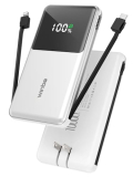 WINBO Portable Charger with Built in Cables, 10000mAh Power Bank with Wall Plug, Travel Essential Fast Charging Battery Pack for iPhone 17 16 15 14 etc(White)