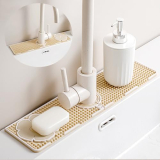Faucet Mat for Kitchen Sink Splash Guard, 15 Inch Long Faucet Draining Mat, Detachable Kitchen Sink Faucet Mat with Adjustable Tube Holes, Soap Sponge Holder Faucet Handle Drip Catcher Tray Mat