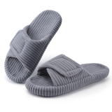 SCQTL Womens Open Toe Slippers with Arch Support,Corduroy Indoor House Slippers Adjustable Comfort Bedroom Shoes Grey Size 5-6