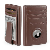 ALLIVE Airtag wallet for men- Genuine Leather Mens Wallet with Money Clip RFID Blocking Slim Billfold with Built-in AirTag Holder,9 Card Slots, Minimalist men wallet with Gift Box Vintage Brown