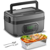 1.6L Cordless Electric Lunch Box – 24000mAh Heated Lunch Box Battery Powered with Automatic Heating, 9-Timer & 5-Temp Setting, Leakproof 304 Stainless Steel Container, Perfect for Office/Truck/Outdoor