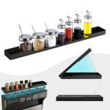 TCULOSD 30″ Stove Top Shelf, Soft and Heat Resistant,with 6 Suction Points,Fixed 3 Compartment Design for Storing Spices and Cooking Tools, Space Saving, Suitable for The Back of The Stove, Black.