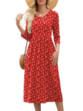 Heymoments Ladies Dresses Women Tree Trunk Large Crewneck 3/4 Sleeves Wedding Guest A line Casual Flowy Swing Party Vintage Spring Fall Winter Travel 2025 Long Midi Dress with Pocket