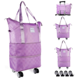 NBERMOTION Expandable Rolling Duffle Bag – Large Carry-On With Spinner Wheels, Foldable Weekend Travel Bag, 28-58L Capacity(A-Purple)